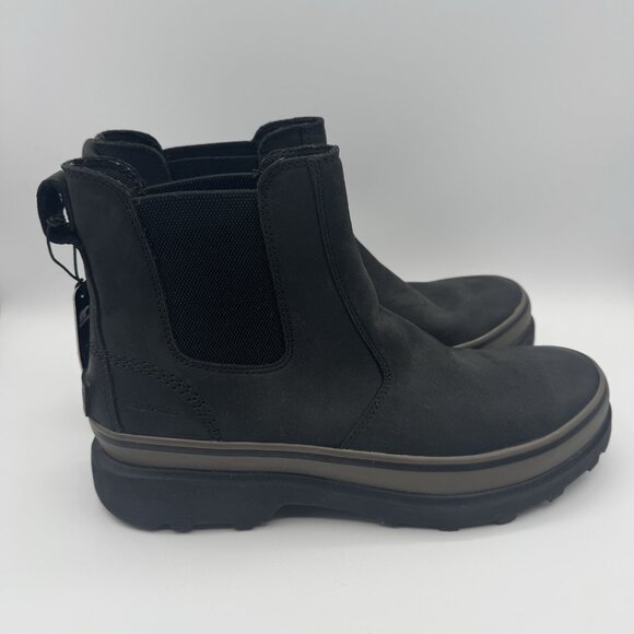 NEW Mens Sorel Boots Men 10 Carson Black Leather Suede Waterproof Ankle Chelsea - Picture 1 of 11
